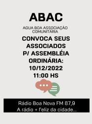 ABAC - ÁGUA BOA ASSOCIAÇÃO COMUNITÁRIA CONVOCA SEUS ASSOCIAD...